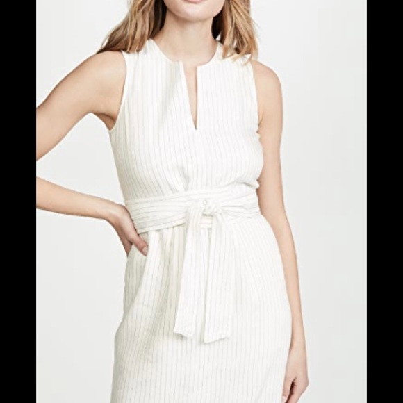 Vince Pinstripe Wrap Waist Sleeveless Dress - Picture 2 of 8